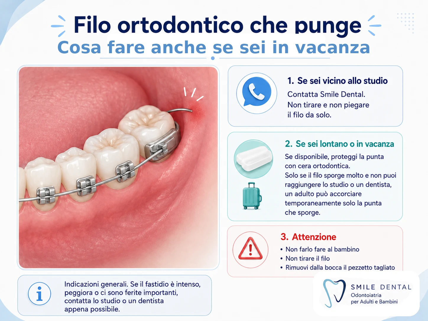 Filo che esce dal tubicino del molare e punge la guancia