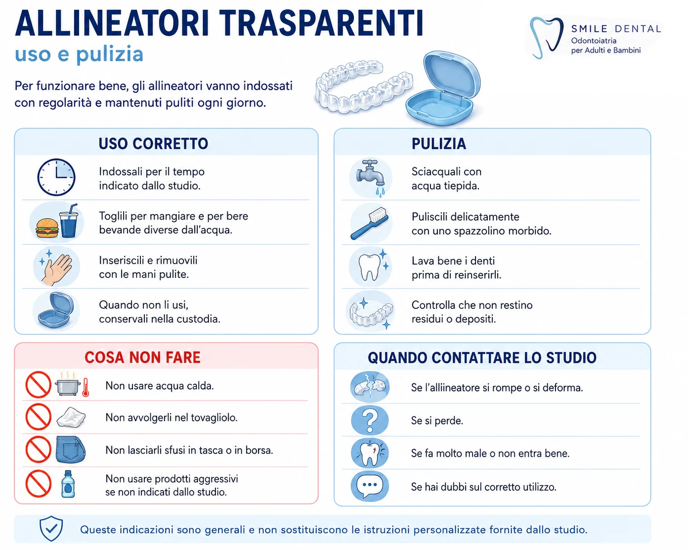 Allineatori trasparenti uso e pulizia